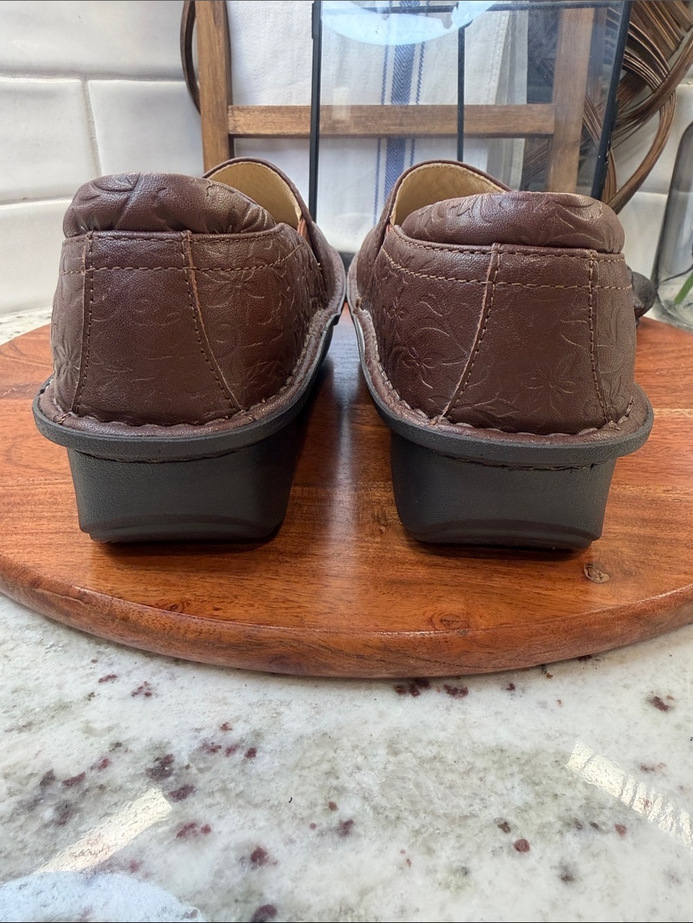 Allegria Cocobloom Brown Embossed Leather clog - Picture 7 of 11